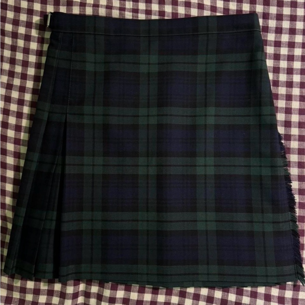 Elegant Checkered A-Line Skirt - Navy and Green